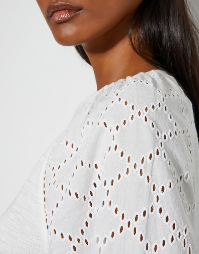 Fifi Broderie Long Sleeve Top, Ivory (IVORY), large