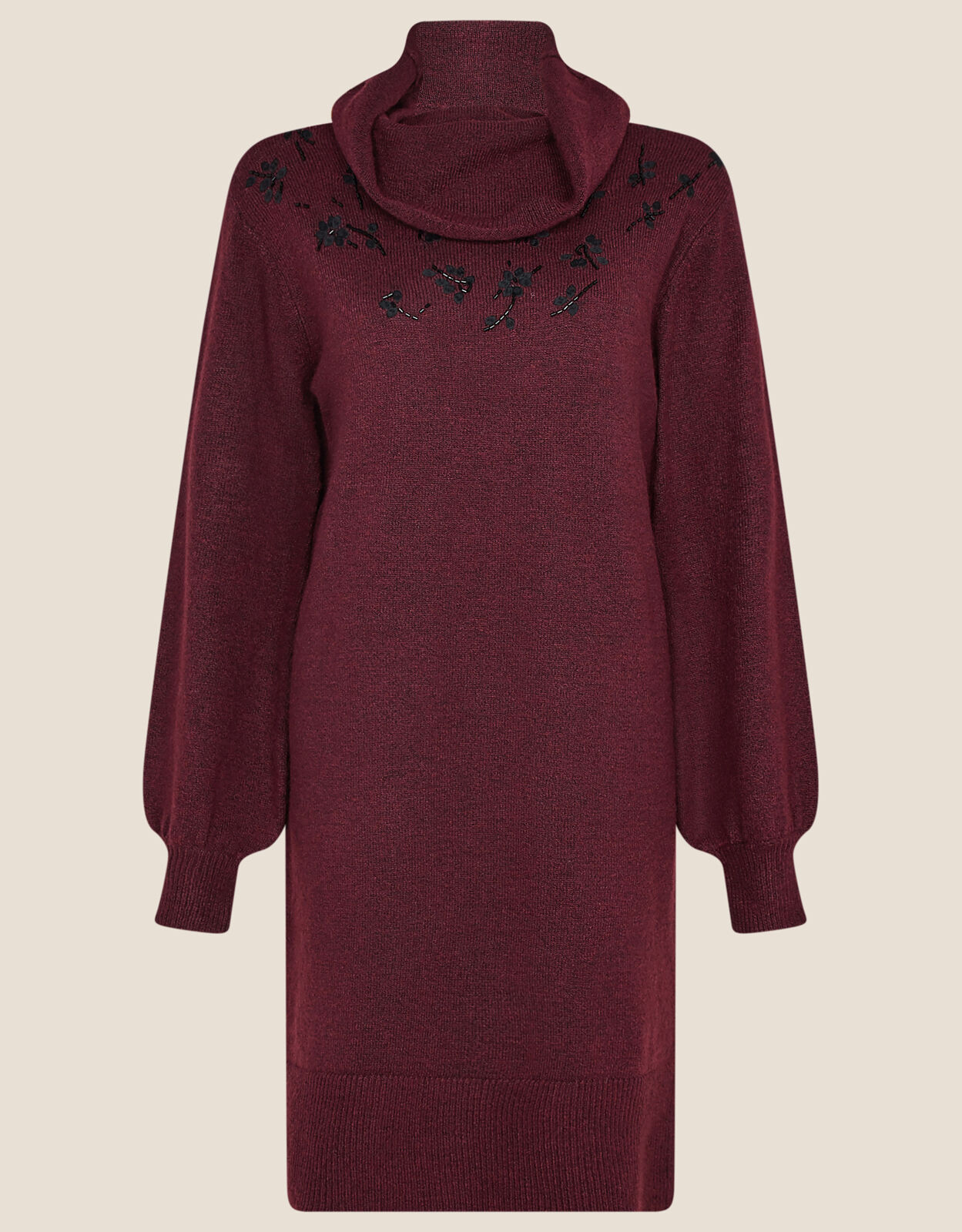 Embroidered Cowl Neck Dress Red