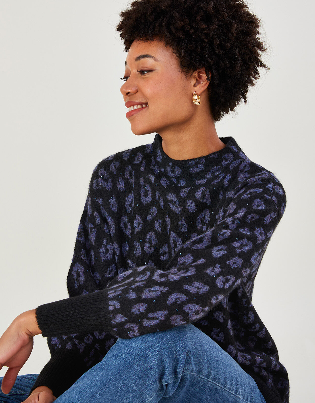 Animal Longline Jumper with Recycled Polyester Black