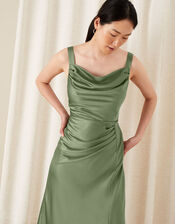 Camilla Cowl Satin Dress, Green (GREEN), large
