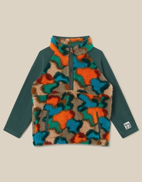 Camo Print Half-Zip Fleece Jumper, Blue (NAVY), large