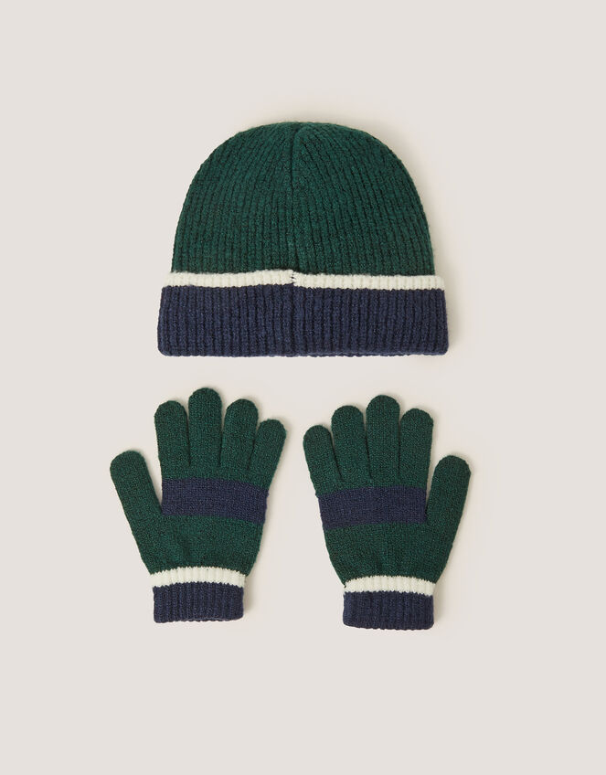 Colourblock Beanie Hat & Gloves Set, Green (GREEN), large