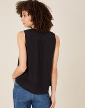 Button Front V-Neck Tank Top, Black (BLACK), large