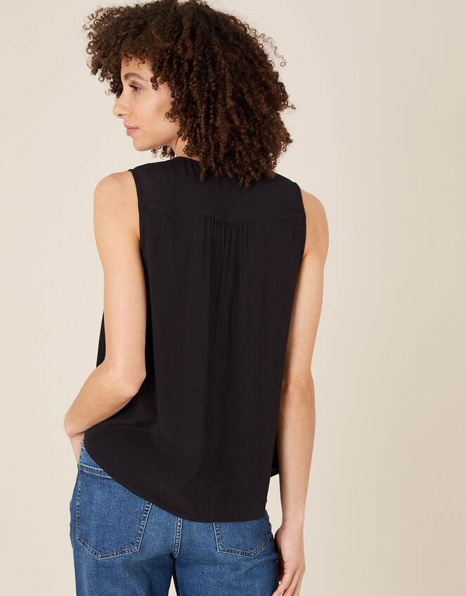 Button Front V-Neck Tank Top, Black (BLACK), large