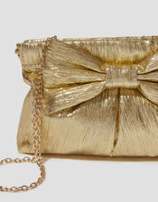 Mila Metallic Plisse Bow Bag, Gold (GOLD), large