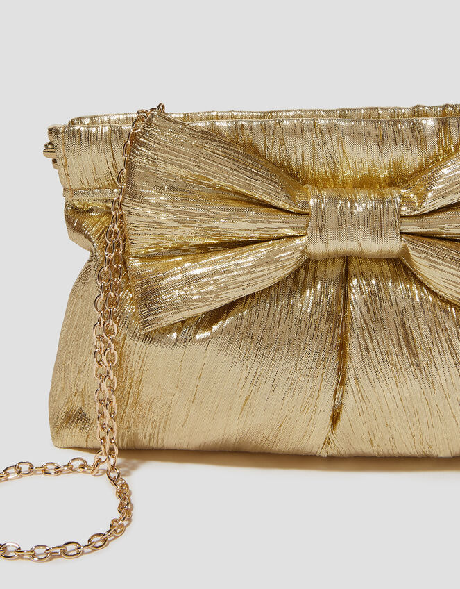 Mila Metallic Plisse Bow Bag, Gold (GOLD), large