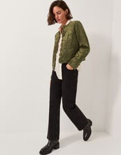 Ari Embroidered Faux Suede Jacket, Green (KHAKI), large