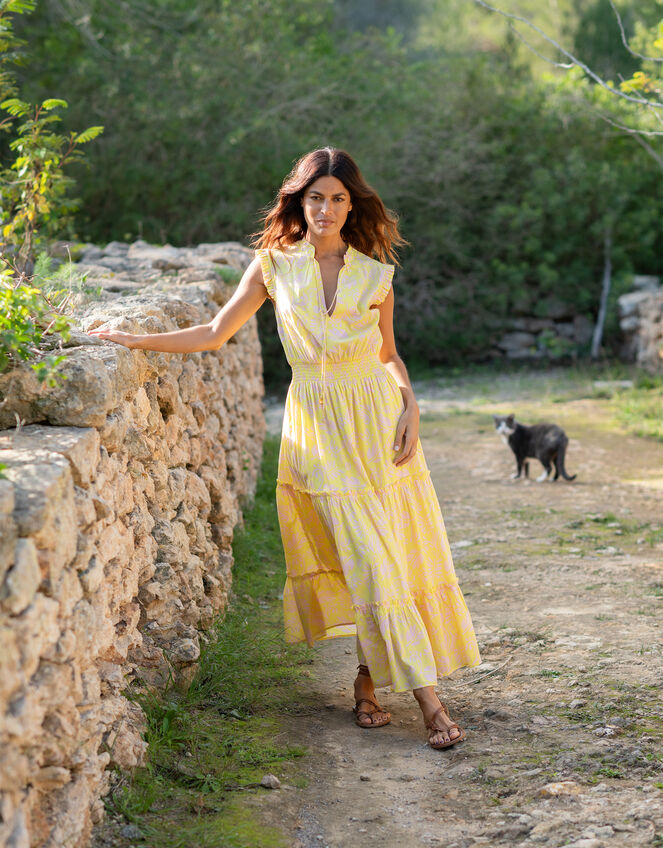 La Galeria Elefante Floral Print Midi Dress, Yellow (YELLOW), large