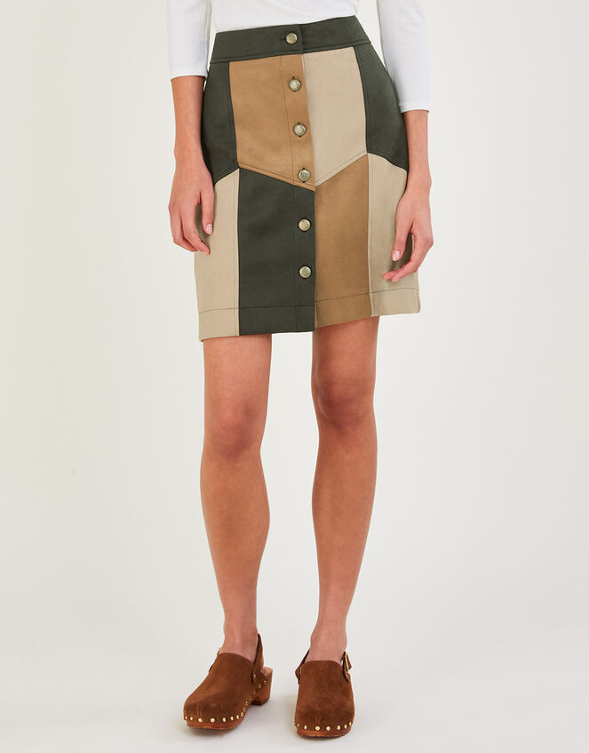 Suedette Patch Short Skirt, Brown (BROWN), large