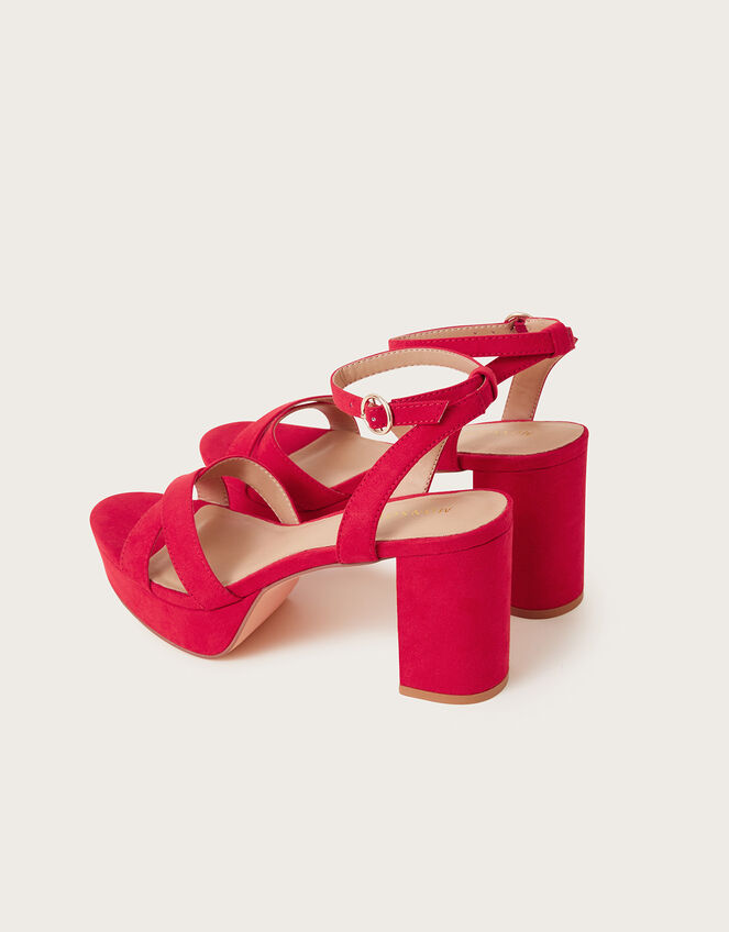 Suedette Platform Heeled Sandals, Red (RED), large