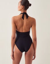 Alicia Rib Halter Swimsuit, Black (BLACK), large