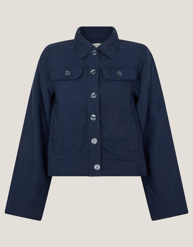 Lenny Linen Blend Cropped Jacket, Blue (NAVY), large