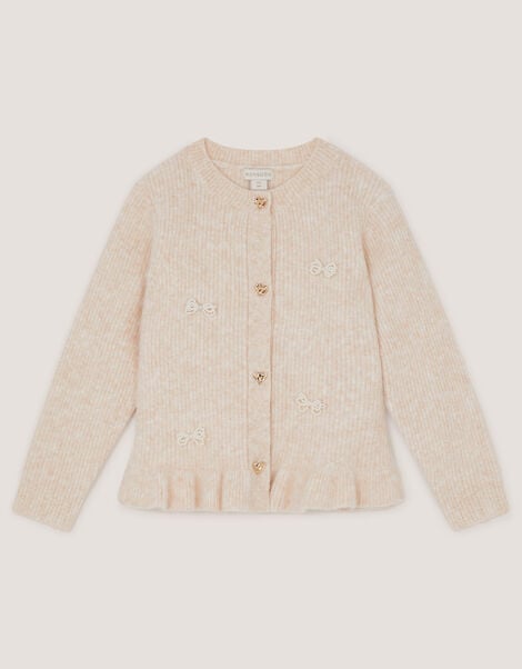 Pearl Bow Peplum Cardigan, Cream (CREAM), large