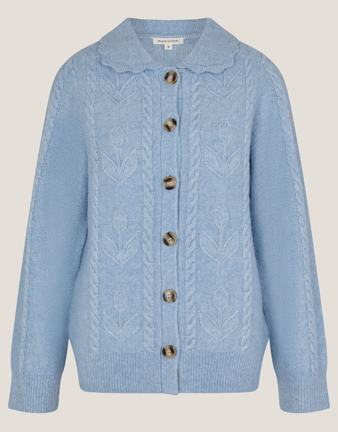 Kat Floral Cable Knit Cardigan, Blue (LIGHT BLUE), large