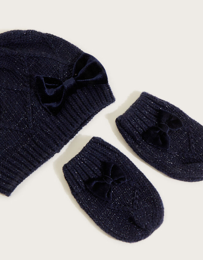 Baby Beanie and Mitten Set with Recycled Polyester, Blue (NAVY), large