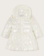 Marble Effect Metallic Padded Coat, Ivory (IVORY), large