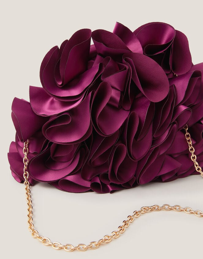 Mindy Corsage Satin Clutch Bag, , large
