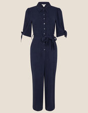 Plain Collared Jumpsuit, Blue (NAVY), large