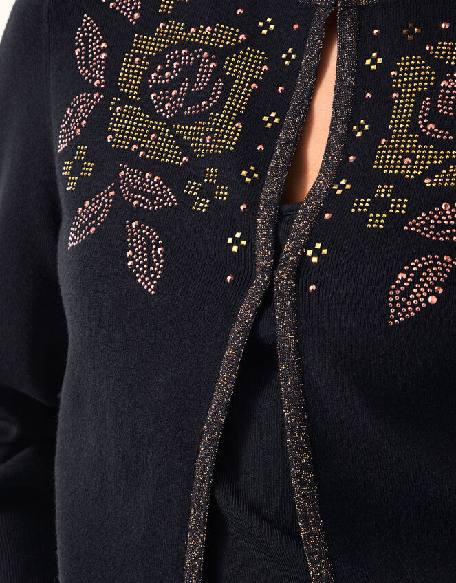 Hal Floral Hotfix Cardigan, Black (BLACK), large