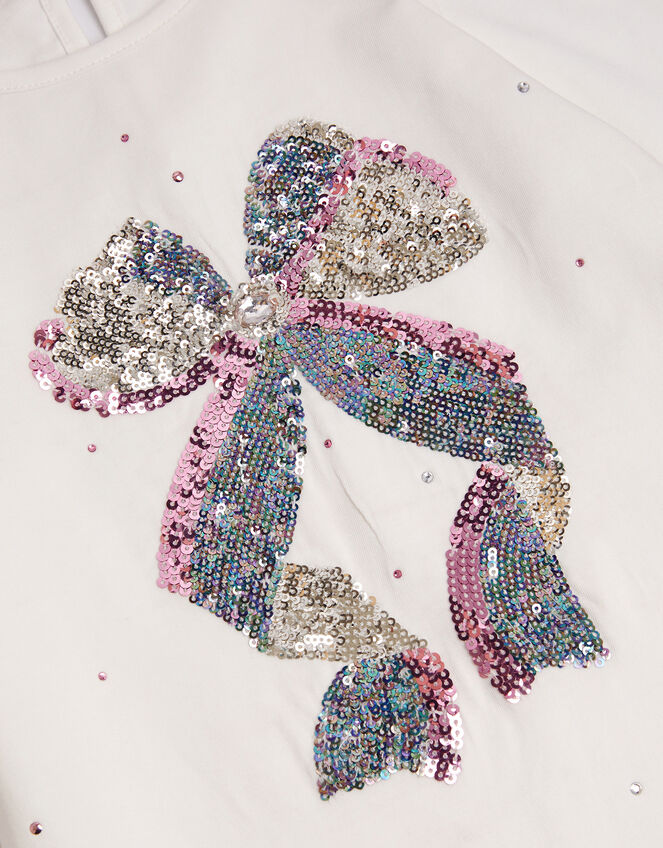 Sequin Bow Long Sleeve Top, Ivory (IVORY), large