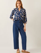 Rosie Abstract Print Jersey Blouse, Blue (NAVY), large