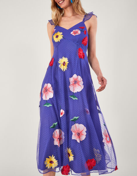 Micaela Floral Embellished Midi Dress , Blue (BLUE), large