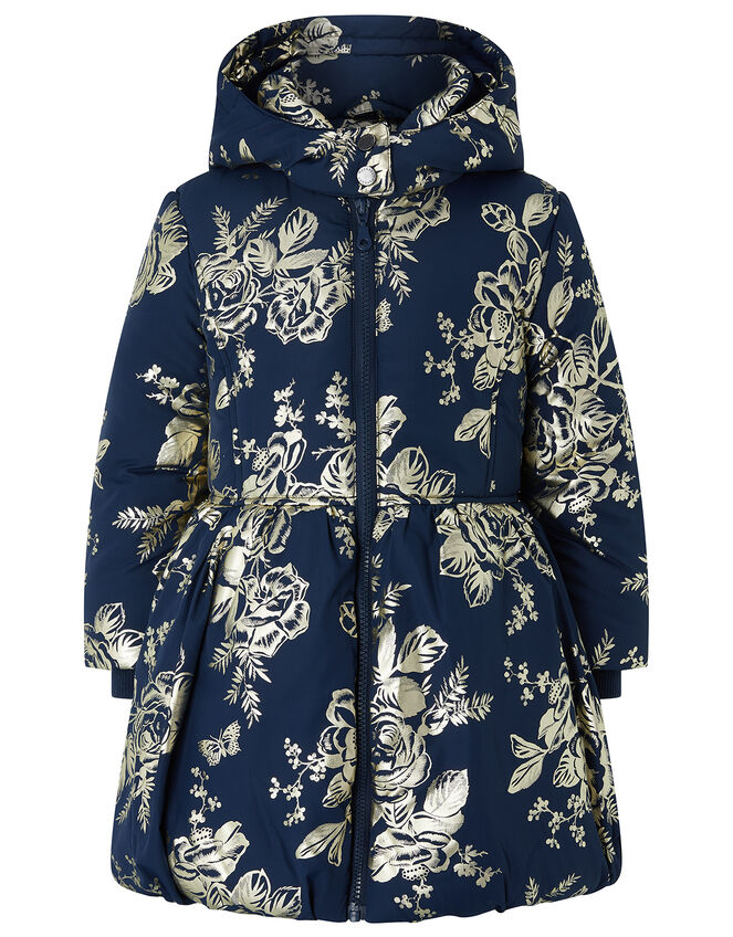 Foil Flower Padded Coat, Blue (NAVY), large