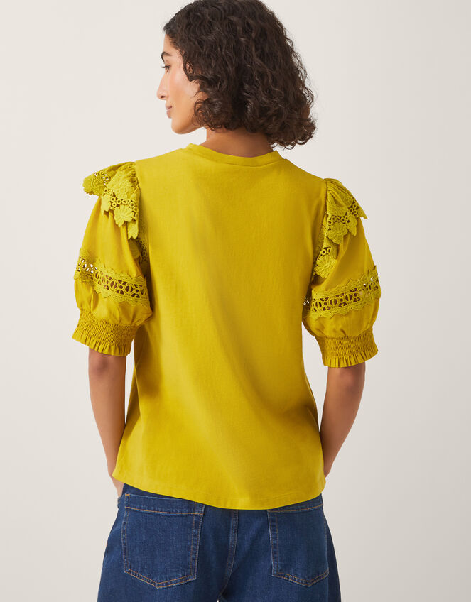 Fay Broderie Puff Sleeve Jersey Top, Yellow (YELLOW), large