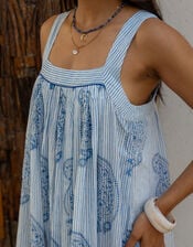 Dilli Grey Kaya Sleeveless Block Print Midi Dress, Blue (BLUE), large