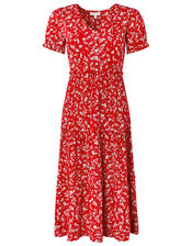 Natty Ditsy Floral Midi Dress, Red (RED), large