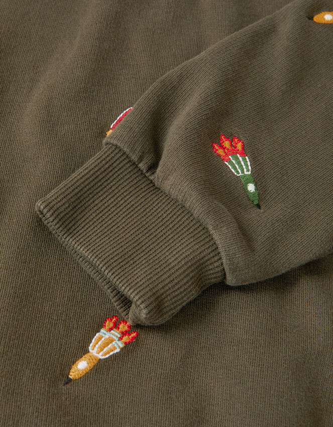 Spaceship Embroidered Polo Sweatshirt, Green (KHAKI), large