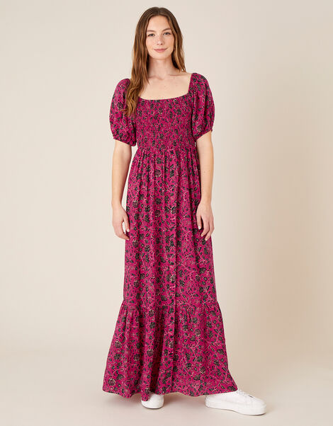 Floral Shirred Maxi Dress Pink, Pink (PINK), large