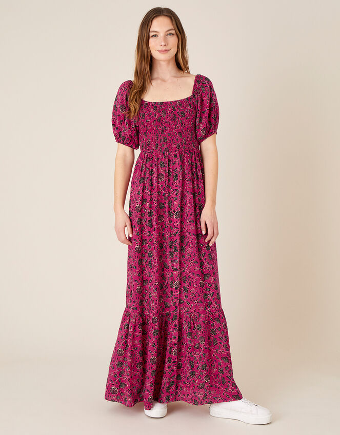 Floral Shirred Maxi Dress, Pink (PINK), large