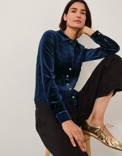 Sam Smocked Velvet Shirt, Blue (MIDNIGHT), large