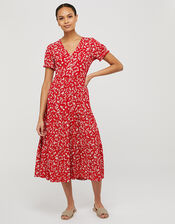 Natty Ditsy Floral Midi Dress, Red (RED), large