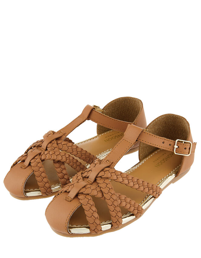 Luciana Caged Leather Sandals, Tan (TAN), large
