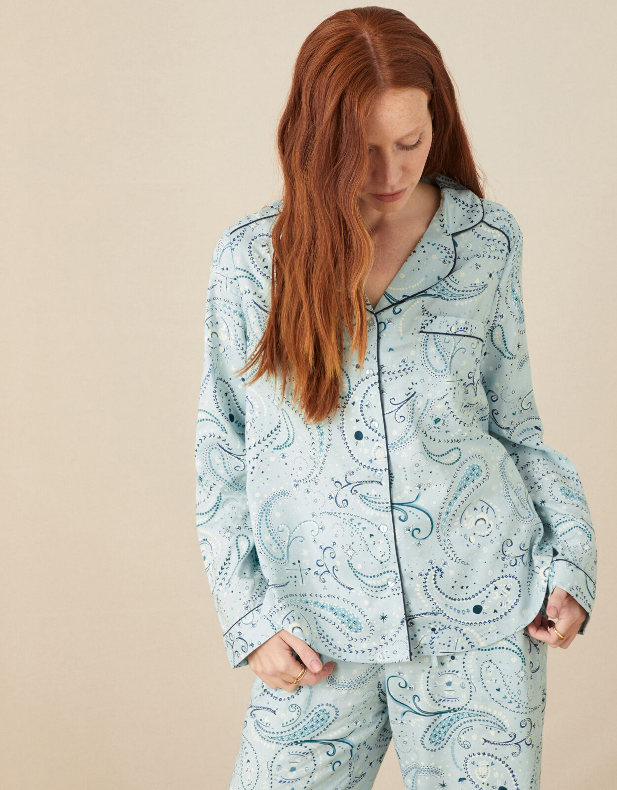 Paisley Print Button Pyjama Shirt Blue
