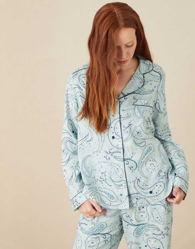 Paisley Print Button Pyjama Shirt, Blue (BLUE), large