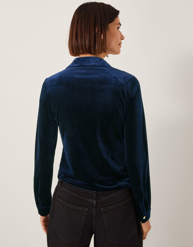 Sam Smocked Velvet Shirt, Blue (MIDNIGHT), large