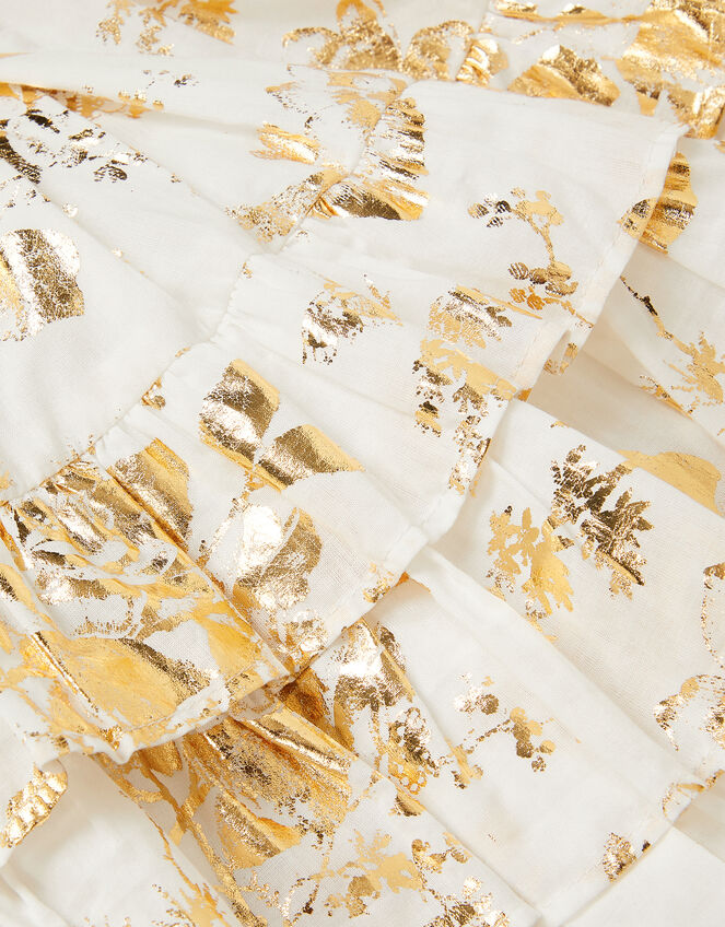 Baby Foil Floral Print Tiered Dress, Ivory (IVORY), large