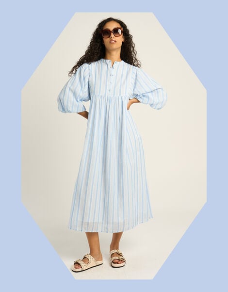 Petite Mendigote Rigo Stripe Shirt Midi Dress, Blue (BLUE), large