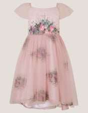 Charlotte Short Sleeve Floral Tulle Dress, Pink (PINK), large