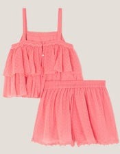 Biannca Polka Dot Chiffon Top & Skort Set, Orange (CORAL), large