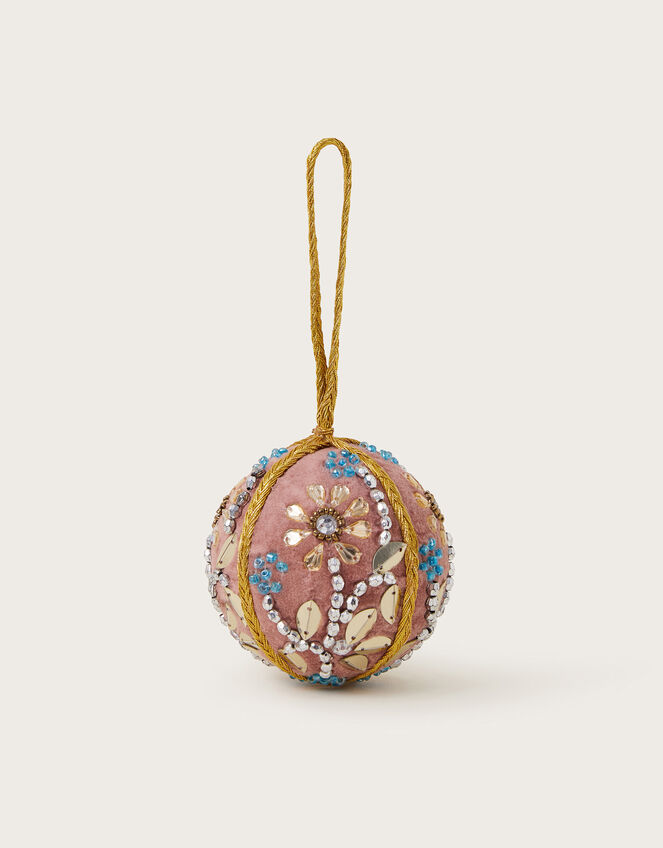 Floral Embellished Velvet Bauble, Pink (PINK), large