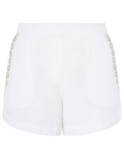 Dani Metallic Embroidered Shorts, White (WHITE), large