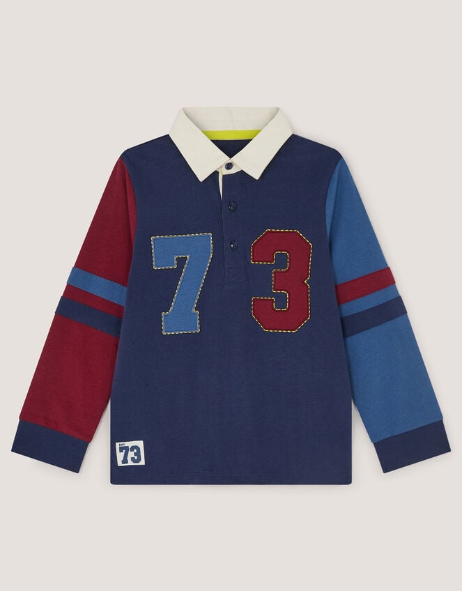 Stripe Long Sleeve Rugby Shirt , Blue (NAVY), large