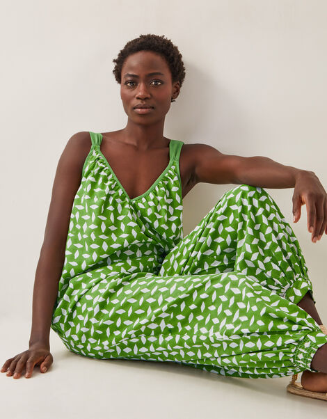 Geena Geometric Woodblock Jumpsuit, Green (GREEN), large