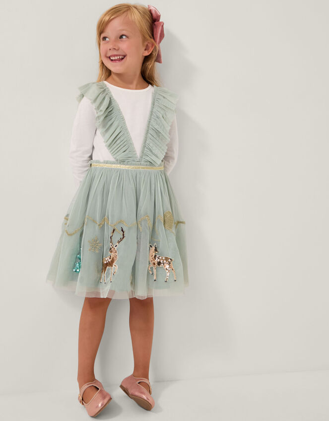 Enchanted Tulle Ruffle Christmas Dress, Green (GREEN), large