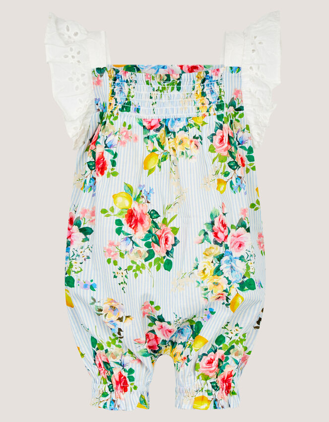 Baby Broderie Floral Stripe Romper, Blue (BLUE), large