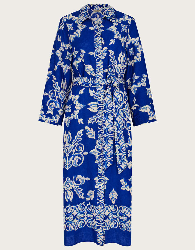 Print Shirt Dress in Linen Blend, Blue (COBALT), large